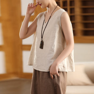 Áo t-shirt linen sát nách cổ V đơn sắc - A862