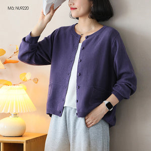 Áo khoác cardigan len đan dài tay cổ tròn hai túi vuông - NU9218