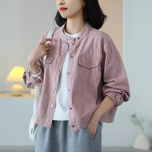 Áo khoác denim dài tay cổ đứng - A063