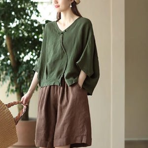 Áo sơ mi linen ngắn tay cánh dơi một khuy vải - NU8935