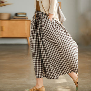 Quần baggy lưng thun kẻ sọc caro ống rộng - NU9855