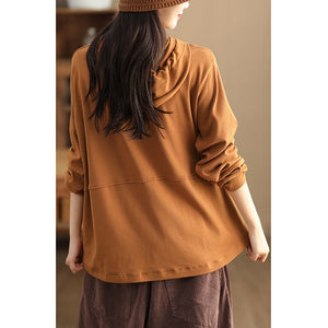 Áo hoodies dài tay đơn sắc dây mũ lệch màu - NU9412
