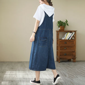 Đầm yếm denim một túi khuy cài - NU9919