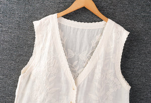 Áo sơ mi gile linen sát nách cổ V - NU10292