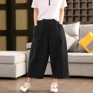 Quần baggy lửng lưng thun một màu hai túi sau - Q275