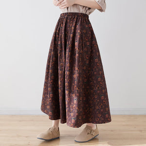 Chân váy linen retro lưng thun chữ A in hoa liti - NU9982