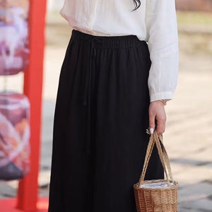 Quần baggy linen lưng thun dây rút ống rộng túi đứng - NU9735