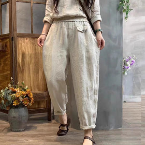 Quần baggy linen lưng thun ống côn một túi kiểu - NU8900