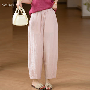 Quần baggy linen lưng thun dây rút ống đứng - Q279