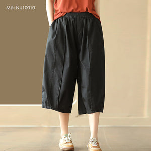 Quần baggy lửng lưng thun ống rộng gân nổi - NU10008