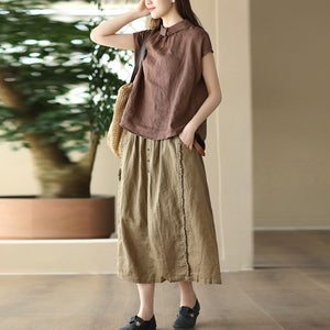 Áo sơ mi linen sát nách cổ pipi khuy cài sau - A746