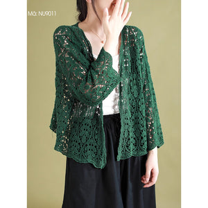 Áo khoác cardigan dệt kim dài tay thêu ren những chiếc lá - NU9009