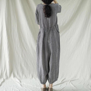 Áo liền quần baggy linen ngắn tay kẻ caro - NU8672
