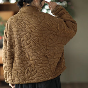 Áo khoác dài tay retro trần bông cổ đứng hai túi vuông - NU9338