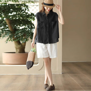 Áo sơ mi linen sát nách cổ đức hai túi - NU8938