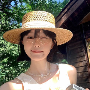 Mũ cói retro rộng vành - M036