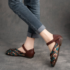 Giày da sandal retro đế bằng - OD2294