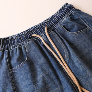 Quần baggy denim lửng lưng thun dây rút ống rộng - Q239