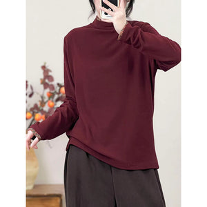 Áo T-shirt dài tay cổ đứng phối hoa lá đơn sắc - NU9551