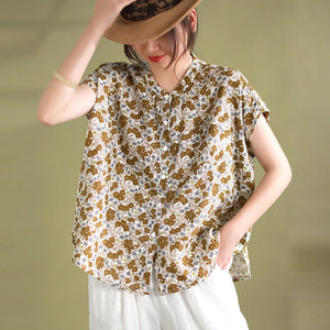Áo sơ mi linen sát nhách cổ tàu in hoa liti một túi nhỏ - NU8927