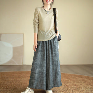 Quần baggy linen lưng thun ống rộng hai túi chéo retro - Q217