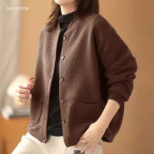 Áo khoác bóng chày dài tay cổ tròn kiểu trần trám - NU9236