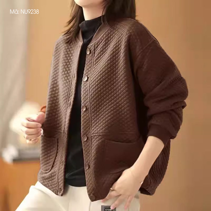 Áo khoác bóng chày dài tay cổ tròn kiểu trần trám - NU9236