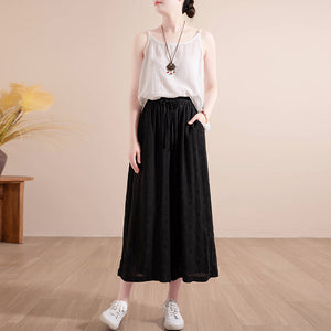 Quần baggy linen lưng thun ống rộng in đồng màu - NU10124