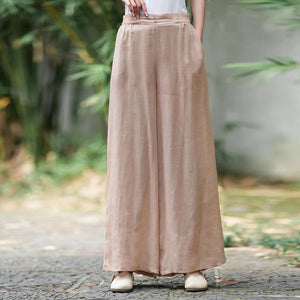 Quần baggy linen lưng thun ống rộng hai khuy nhỏ - NU10053