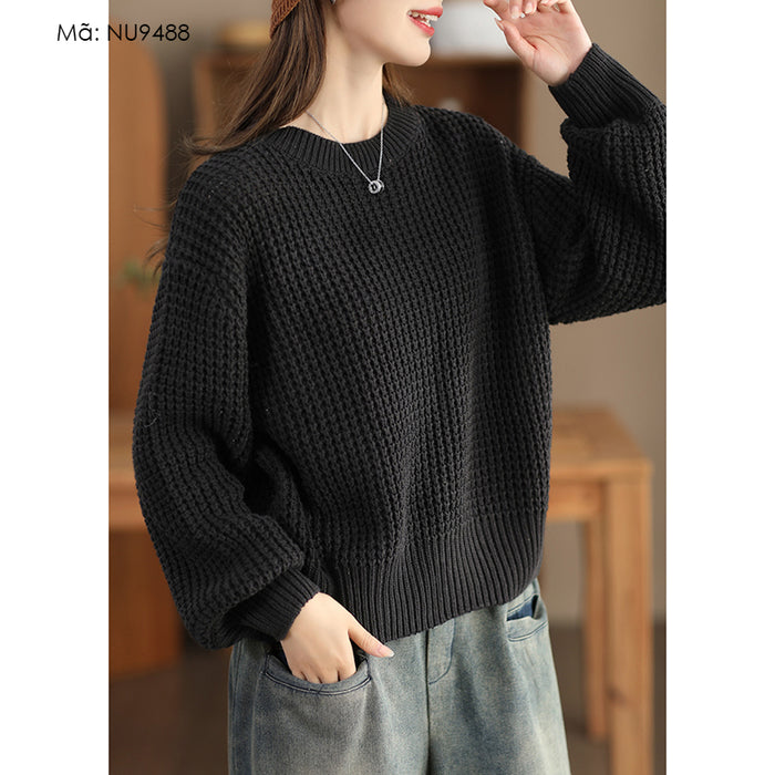 Áo len đan bện thừng dài tay cổ tròn form rộng - NU9486