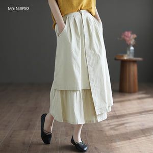 Chân váy linen lưng cao khuy cài kiểu xếp tầng - NU8951