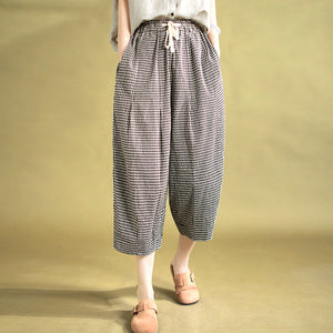 Quần baggy linen lửng lưng thun kẻ caro - NU10125