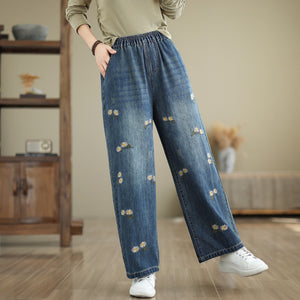 Quần baggy denim thêu hoa - Q296
