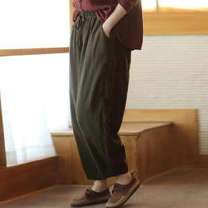 Quần baggy linen lưng thun dây rút ống côn đơn sắc - Q119