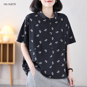 Áo T-shirt ngắn tay cổ pipi in hoa liti - NU8727