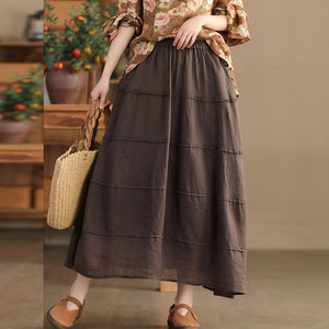 Chân váy linen lưng thun một màu kiểu xếp tầng - NU9925