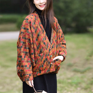 Áo khoác retro dài tay cổ V hoa văn đuôi công - NU9391