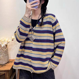 Áo khoác len cardigan dài tay cổ V kẻ sọc ngang - NU9274