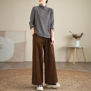 Quần baggy nhung tăm lưng thun khuy cài ống đứng - NU9336