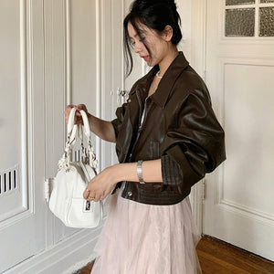 Áo khoác da jacket dài tay cổ đức túi chéo - A508