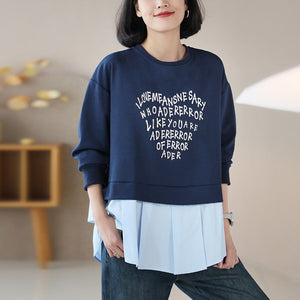 Áo T-shirt dài tay cổ tròn kiểu hai lớp sơ mi chữ xếp trái tim - NU9411