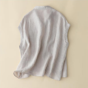 Áo sơ mi linen sát nách cổ đức hai túi kẻ sọc - NU9029