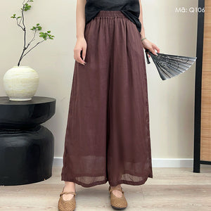 Quần baggy linen lưng thun ống rộng một màu - Q104
