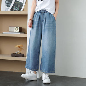 Quần baggy denim lửng ống đứng đơn sắc - Q166