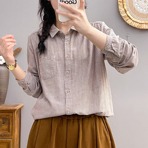 Áo sơ mi dài tay cổ đức kẻ sọc một túi vuông - A212