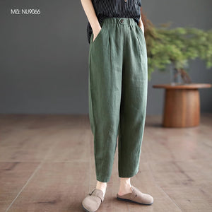 Quần baggy linen lưng thun hai túi chéo khuy cài - NU9065