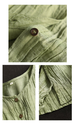 Áo sơ mi linen dài tay cổ tròn đơn sắc - NU10116