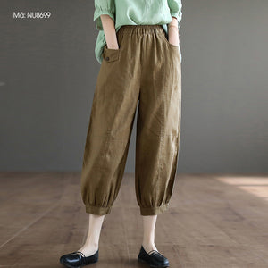 Quần baggy linen lưng thun ống côn túi đính nắp kiểu - NU8697