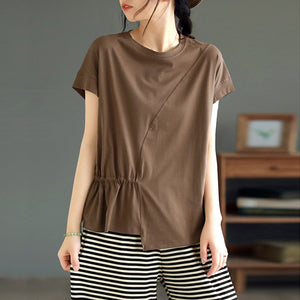 Áo T-shirt ngắn tay cổ tròn bo eo dây rút - NU8862