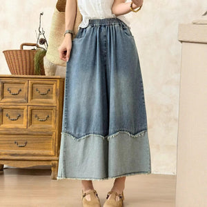 Quần baggy denim lửng ống rộng kiểu hai tầng - Q216